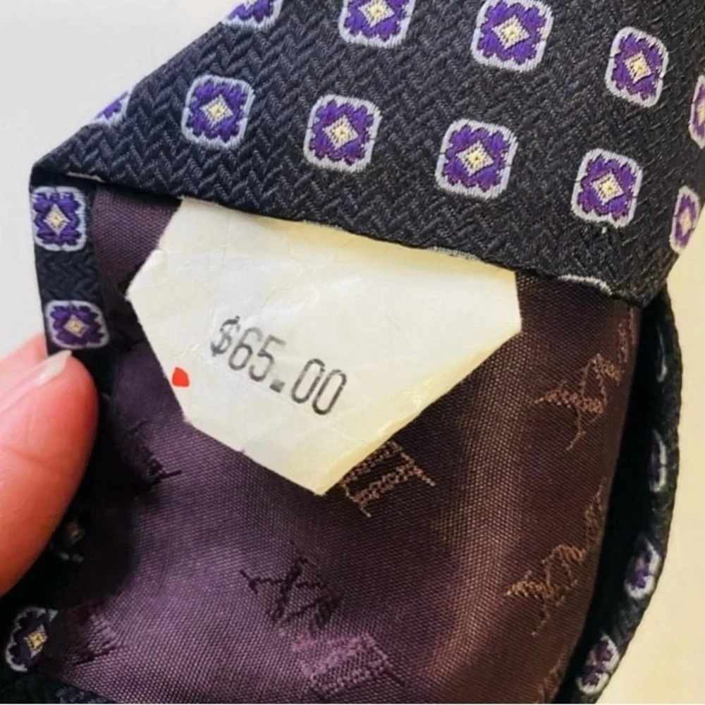 XMI Silk Imported From Italy Hand Made Navy  Purple Patterned Men's Tie